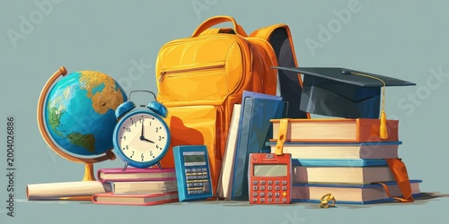 Vector Illustration of Students' Day Celebration with Educational Items and Symbols of Learning