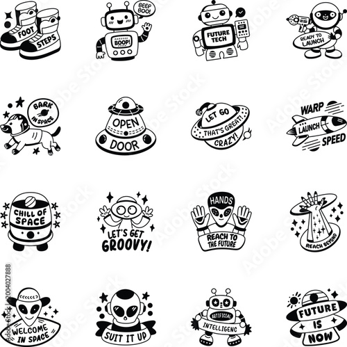 Cuadro en lienzo Set of Glyph Style Alien Stickers