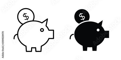 Piggy banks icon vector editable stroke. logo symbol illustration.