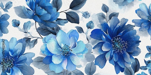 Vintage Watercolor Blue Flowers Pattern for Wallpapers and Backgrounds