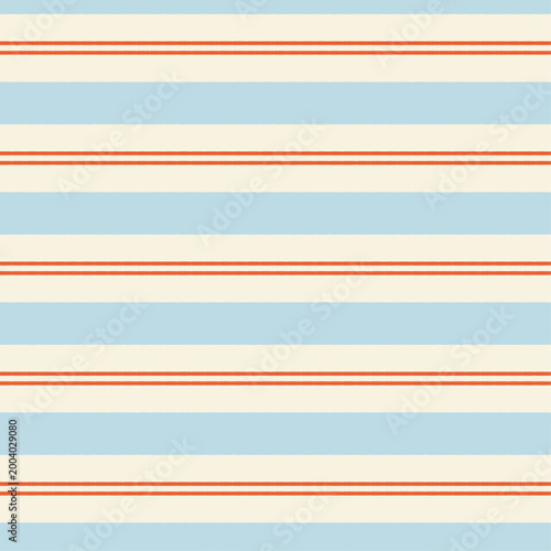 Vector seamless pattern of blue and red stripes on beige background.