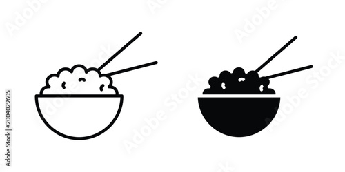 Rice bowl icon vector editable stroke. logo symbol illustration.