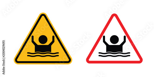 Risk of drowning warning sign vector editable stroke. logo symbol illustration.