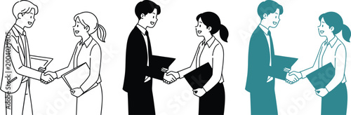 Business people handshake doodle vector art illustration for partnership and agreement concept.