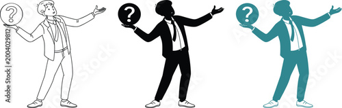 Businessman holding question mark symbol vector illustration for problem and solution concept.