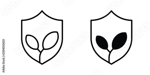 Shield with leafs icon vector editable stroke. logo symbol illustration.