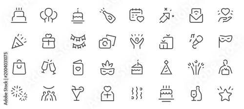 Party celebration line icons set. Holiday, festive elements