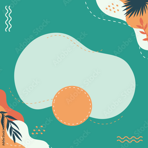 Fond estival abstrait avec formes organiques, zone centrale et espace texte. Design moderne idéal pour réseaux sociaux, affiches et visuels promotionnels. Design minimaliste et épuré, vecteur éditable