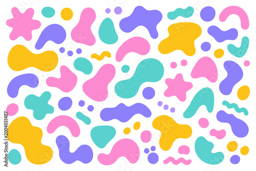 Scandinavian style abstract seamless pattern with simple colorful blobs, clean minimal vector background with soft organic composition