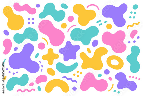 Cute pastel abstract seamless pattern with soft organic shapes, minimal modern flat design background for kids and creative projects