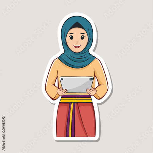 Woman in Hijab Holding a Tablet Computer