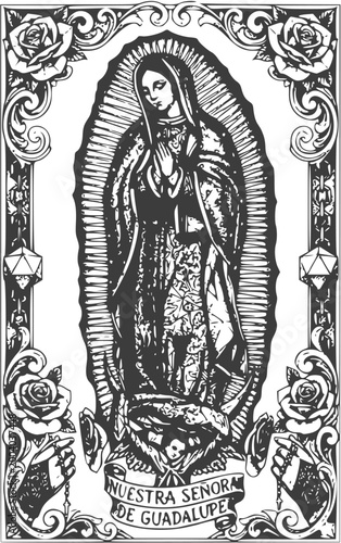 Virgin Mary Our Lady of Guadalupe tattoo art, catholic design art for  t shirt, sticker, print and apparel