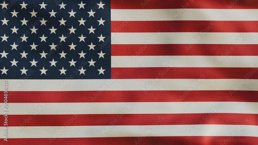 Fototapeta premium USA flag waving in wind close up, full frame background realistic render