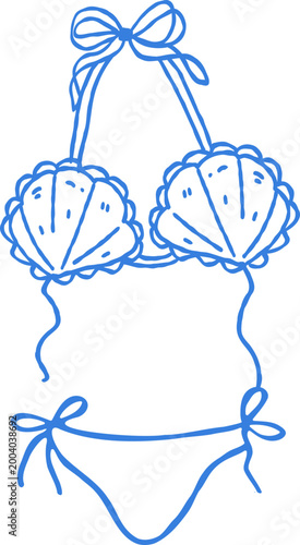 Seashell Bikinis with Ribbon Bow Line Art Illustration for Bachelorette Beach Party
