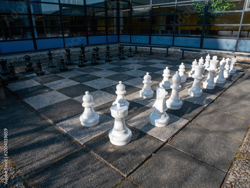Large outdoor chess board with pieces