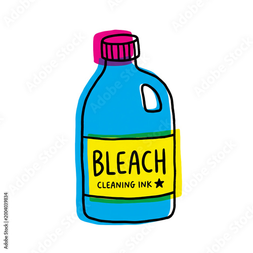 Bleach Bottle Illustration in Risograph Style for Cleaning Product Designs and Home Hygiene Themes