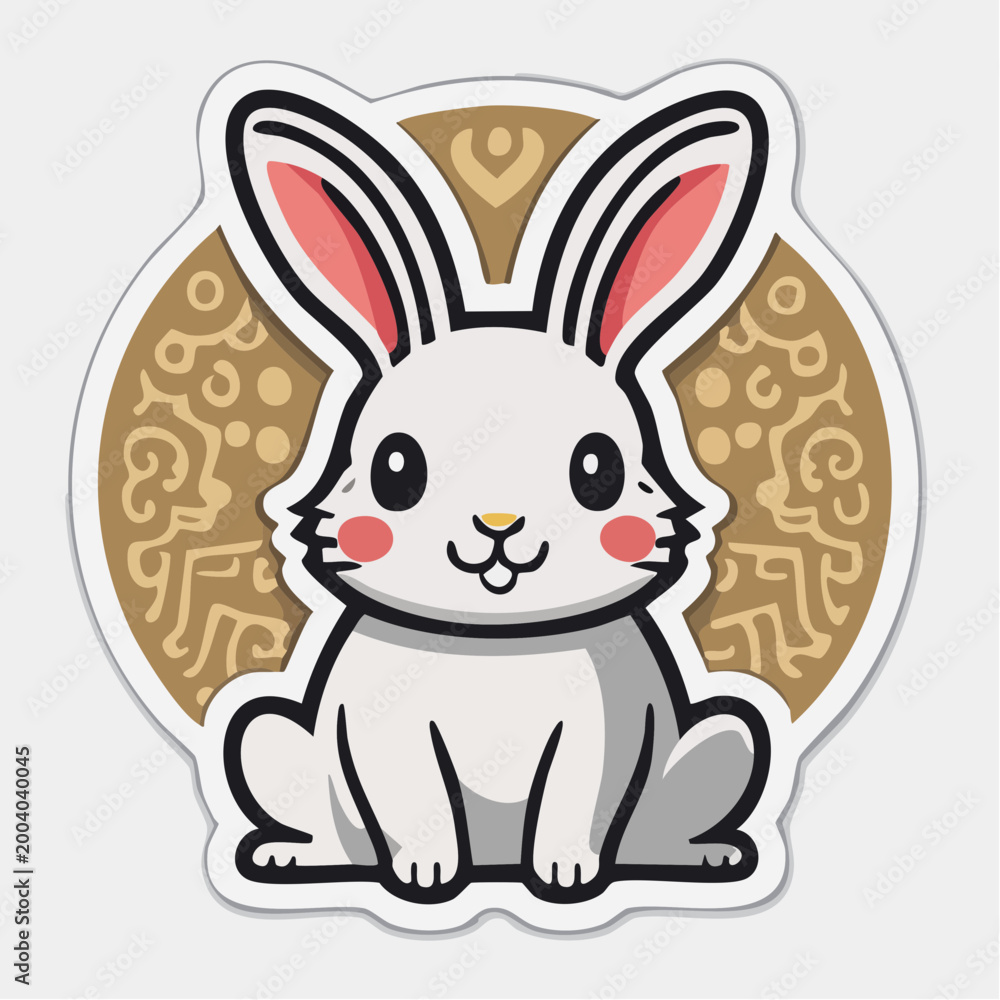Obraz premium Cute cartoon white rabbit with pink ears and rosy cheeks