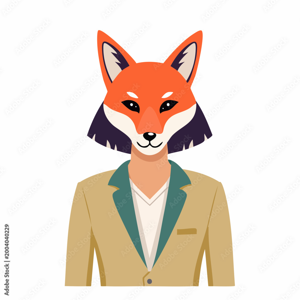 Obraz premium Anthropomorphic Fox Character in Business Attire