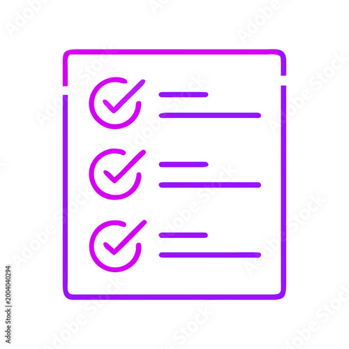Checklist icon with check marks in purple outline style  
