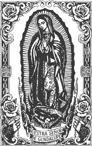 Virgin Mary Our Lady of Guadalupe tattoo art, catholic design art for  t shirt, sticker, print and apparel