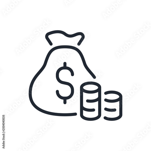 Money bag editable stroke outline icon isolated on transparent background flat vector illustration. Pixel perfect.