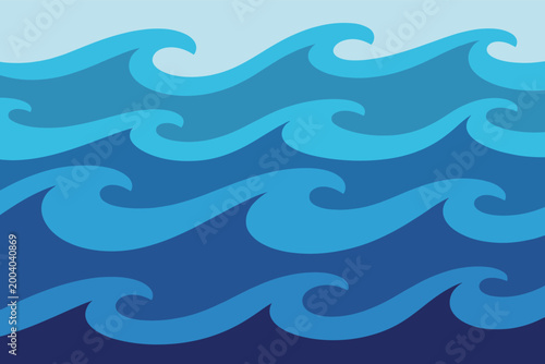 Dynamic Ocean Waves Abstract Background in Shades of Blue vector illustration