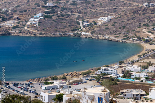 Panoramic view of the popular beach Gialos in Ios Greece