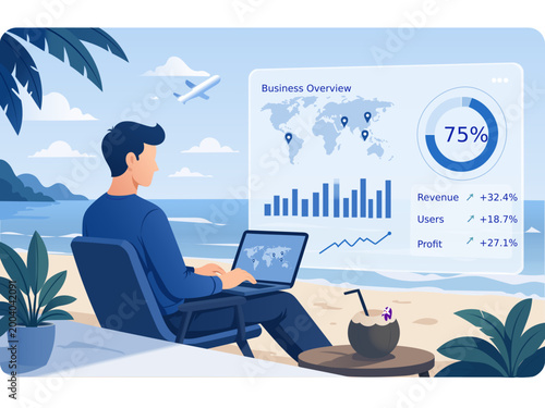 Remote work digital nomad business analytics illustration