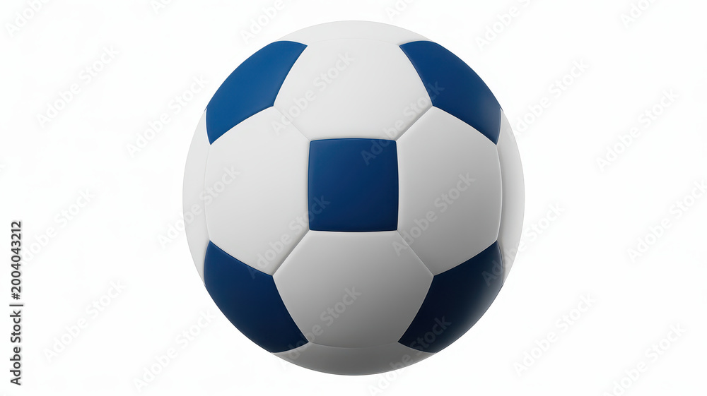 Fototapeta premium Classic soccer ball with white and blue panels isolated on a plain white background, for sports