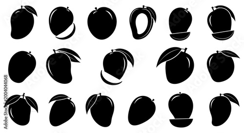 Foto Collection of black apple silhouettes in various orientations and styles on whit