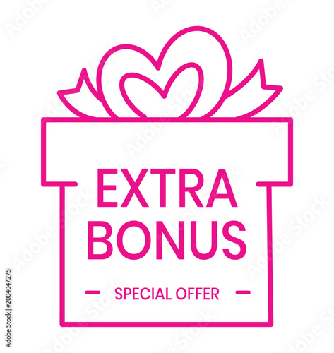 Extra Bonus Gift boxes with ribbon icons Set. Free Gift box badge in Trendy Flat style. Surprising gift boxes label, Gift wrapping sticker, lucky draw, Christmas box icon. Vector Illustration.