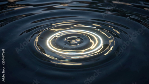 A peaceful water surface with ripples and shimmering light from the moon.