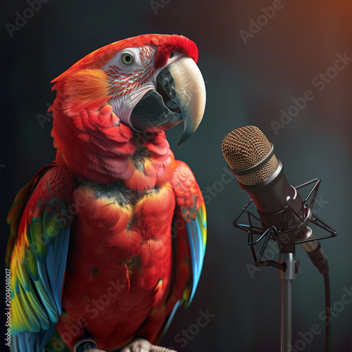 loro con micrófono como si fuera un cantante