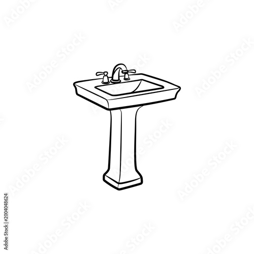 Pedestal Bathroom Sink Basin Outline Sketch