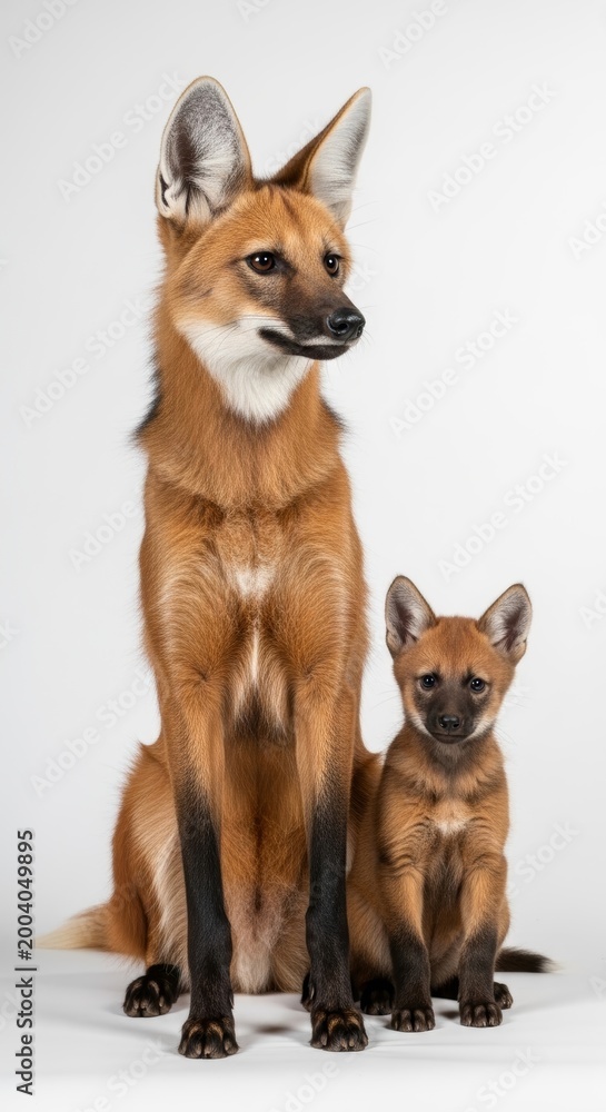 Fototapeta premium Mother and Baby Maned Wolf Detailed 3D Render on Pure White