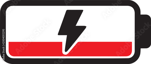Electric battery icon with low charge and lightning symbol Vector