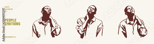 Neck pain discomfort body gesture emotion set. People touching neck showing tension and ache expressions. Illustrations for health awareness and symptom communication in crayon drawn sketch style.