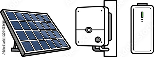 Solar Power Monitoring System Icon — Panel Inverter Meter Flat Vector