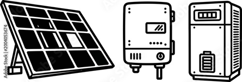 Solar Power Monitoring System Icon — Panel Inverter Meter Flat Vector