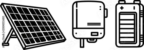 Solar Power Monitoring System Icon — Panel Inverter Meter Flat Vector