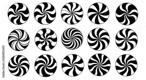 Obraz na plátně Black and white peppermint candies arranged in rows on a plain background