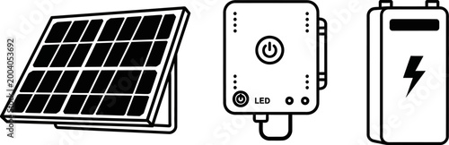 Solar Power Monitoring System Icon — Panel Inverter Meter Flat Vector