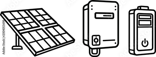 Solar Power Monitoring System Icon — Panel Inverter Meter Flat Vector