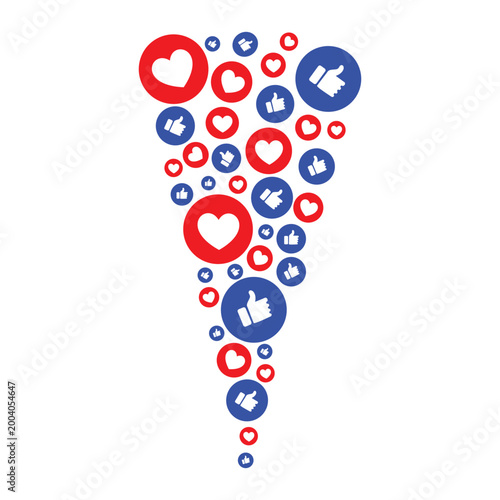 Social Media Reaction, Like and Heart Icon Composition, Flying like icons, Social media reaction icons