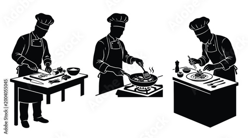 Billede på lærred Chefs cooking, preparing food, and plating a dish