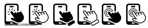Hand touch screen smartphone icon. Mobile phone touch screen. Smartphone simple line icon. Touch screen display. Vector illustration