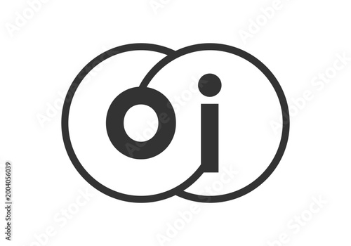 OI business company emblem with outline rounds and letters o i. Logo template of two merged circles for brand identity, logotype. Vector Infinity symbol