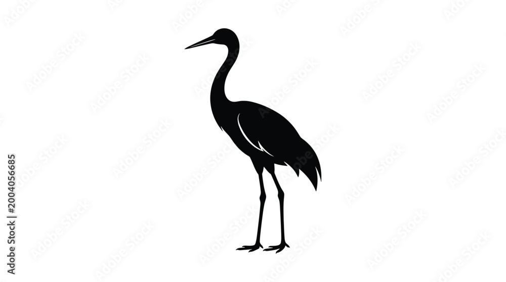 Fototapeta premium Silhouette of a crane bird, elegant wading bird standing, minimalist vector illustration of a heron or stork