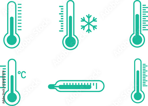 Green thermometer icon set Vector
