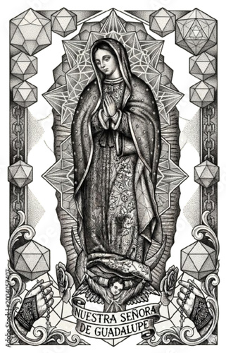 Virgin Mary Our Lady of Guadalupe tattoo art, catholic design art for  t shirt, sticker, print and apparel